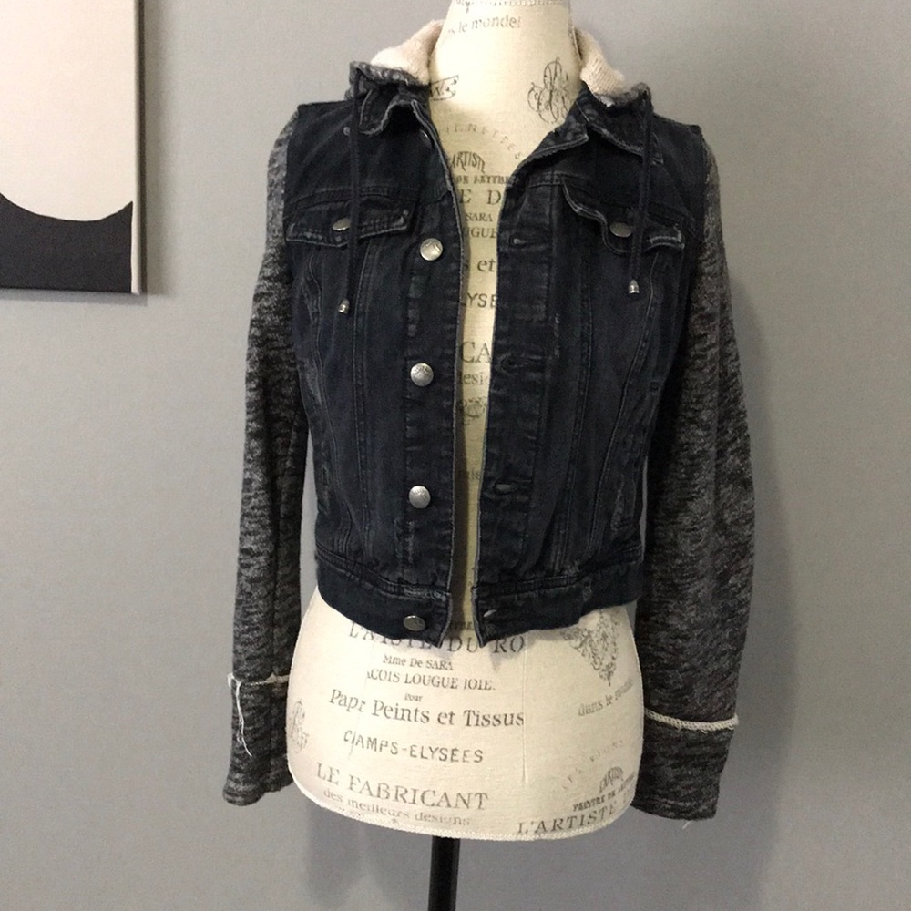 Free People Black/Gray Denim/Knit Jacket
